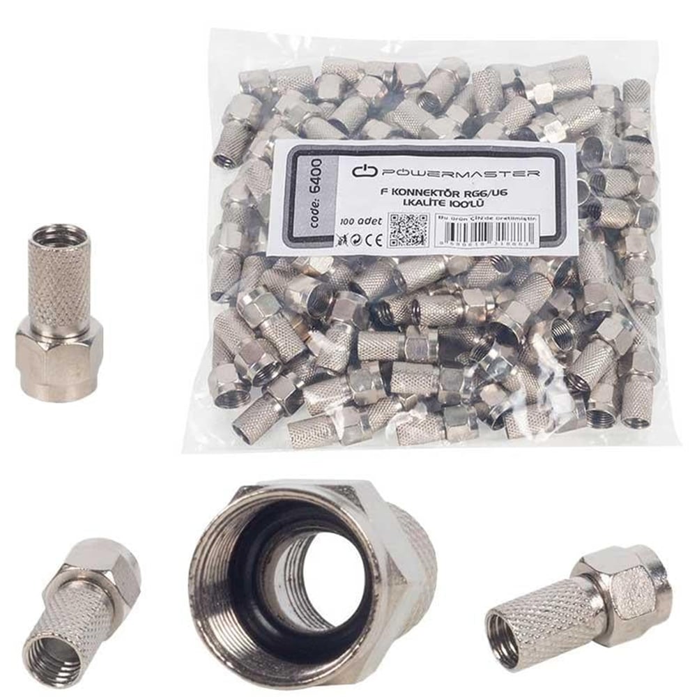 Powermaster Powermaster F Konnektör RG6/U6 (100'Lü Paket) - F Konnektör