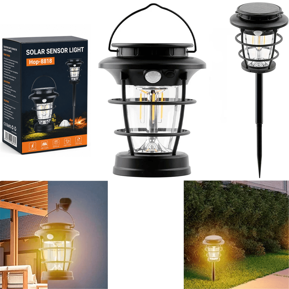 Powermaster Powermaster HOP-8818 Sensörlü Taşınabilir Şarjlı + Solar Panelli 4 Çalışma Modlu Beyaz-Günışığı Işık Bahçe-Kamp Lambası - Solar Aydınlatma Setleri