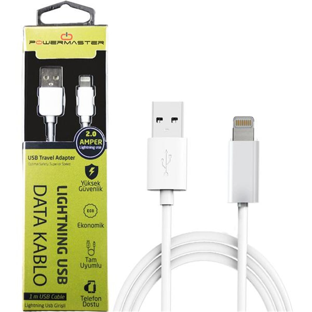 Powermaster Powermaster iPhone - iOs Serisi Uyumlu 2 Amper Şarj Data Kablosu - Data-Şarj Kabloları