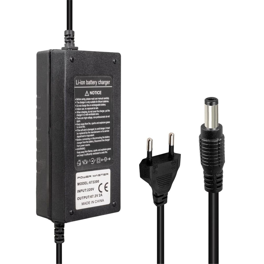 Powermaster Powermaster Li-İon Lityum Piller İçin 67.2 Voltaj 2 Amper Elektrikli Bisiklet Şarj Cihazı ( DC 5.5*2.1mm Uç) - Elektrikli Bisiklet Şarj Cihazı