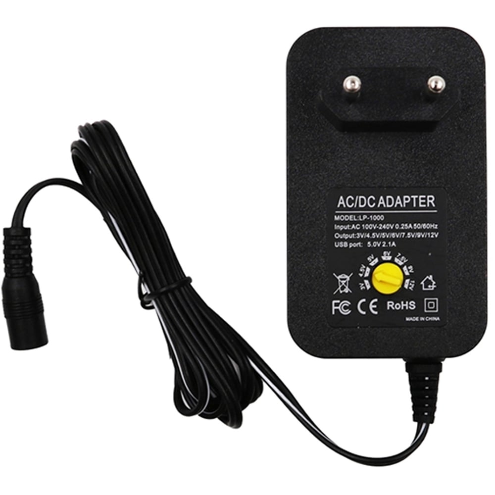 Powermaster Powermaster LP-1000 3-4.5-5-6-7.5-9-12 Volt / 1 Amper Voltaj Kademeli 5.5*2.5 Mm Uçlu Usb'li Masaüstü Adaptör - Şarj Adaptörü