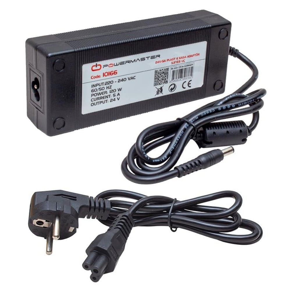 Powermaster Powermaster PM-10166 24 Volt - 5 Amper - 120 Watt 5.5*2.5 Mm Uçlu Plastik Kasa Masaüstü Adaptör - Adaptörler