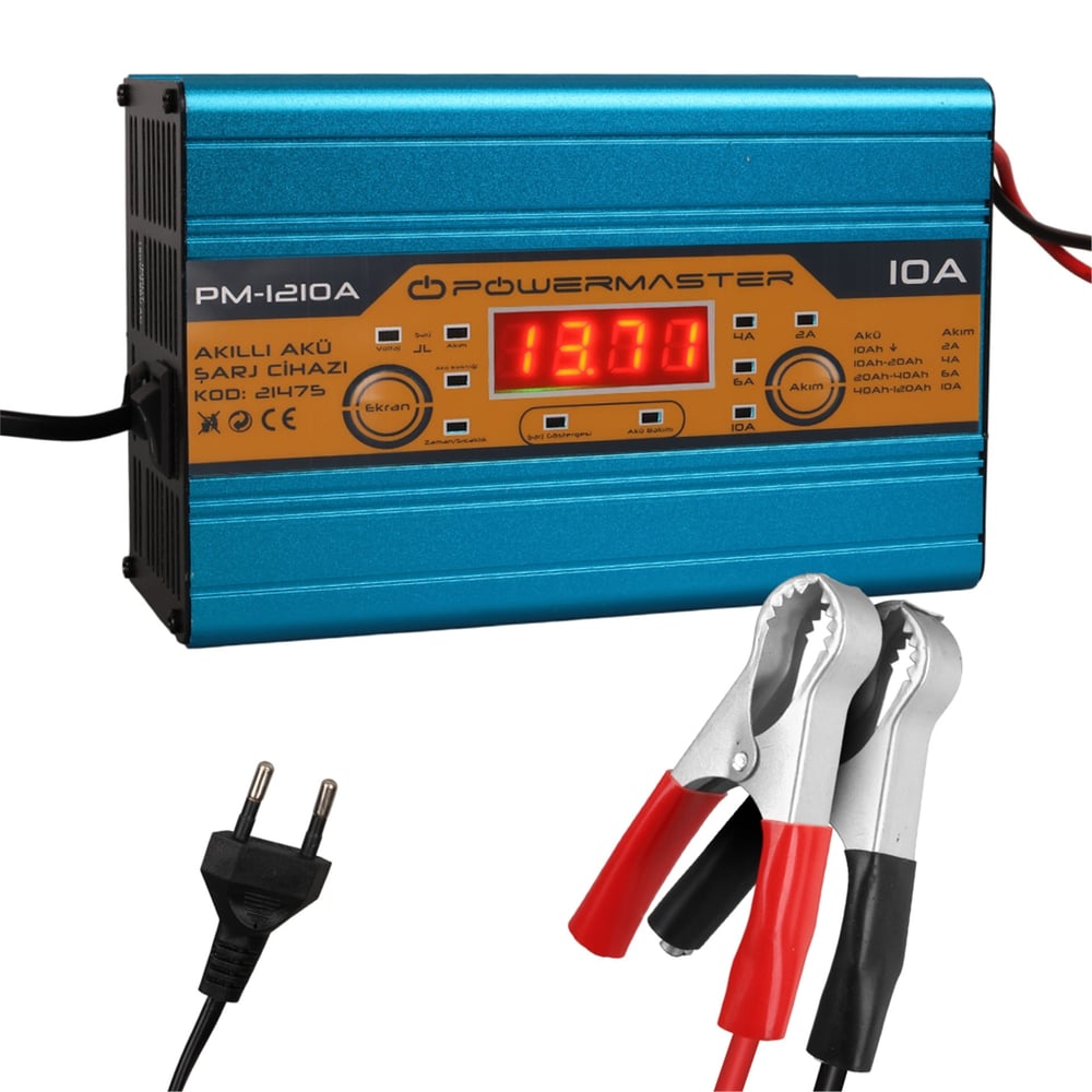 Powermaster Powermaster PM-1210A 12 Volt Max 10 Amper LCD Ekranlı Akıllı Akü Şarj Cihazı - Akü Şarj Cihazları