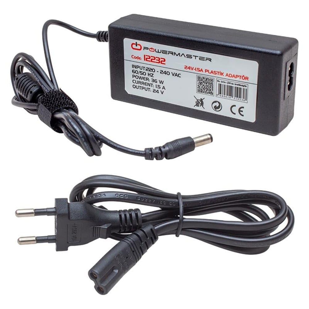 Powermaster Powermaster PM-12232 24 Volt - 1.5 Amper 5.5*2.5 Mm Uçlu Plastik Kasa Masaüstü Adaptör - Adaptörler