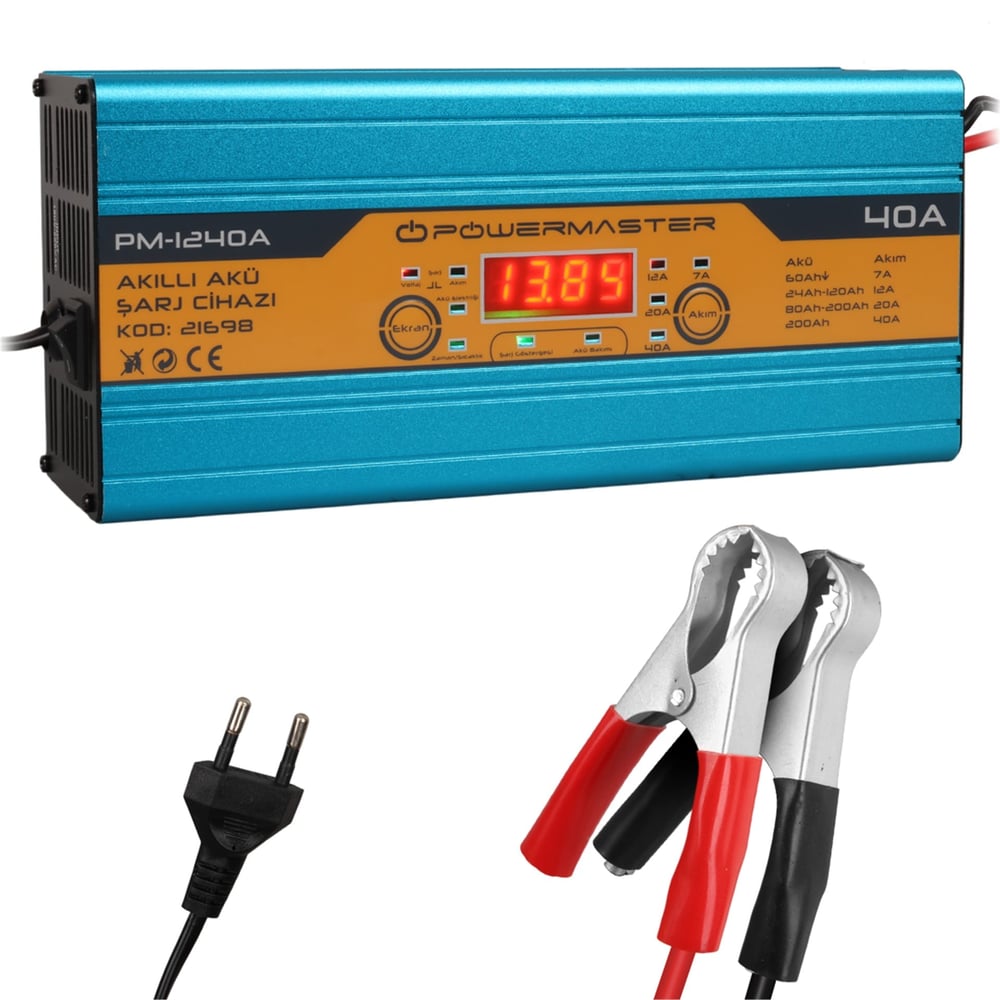 Powermaster Powermaster PM-1240A 12 Volt 40 Amper Dijital Ekranlı Akıllı Akü Şarj Cihazı - Akü Şarj Cihazları