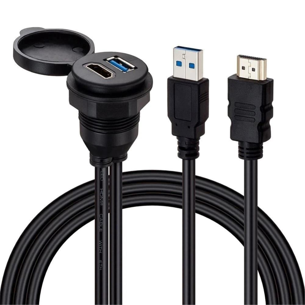 Powermaster Powermaster PM-12428 USB 3.0 + HDMI 2 Metre Uzatma Kablolu Araç Kontrol Paneli (Gömme Montaj) - Oto Aksesuarları