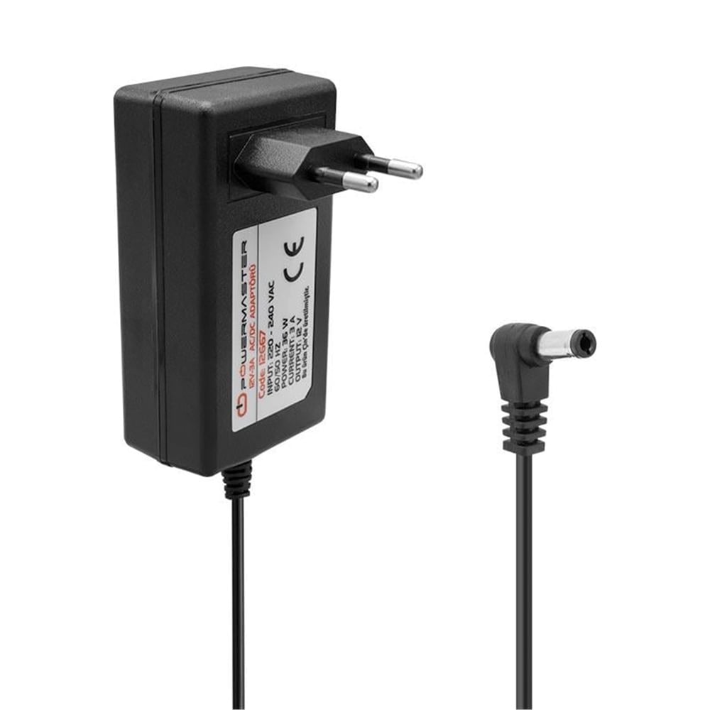 Powermaster Powermaster PM-12667 12 Volt - 3 Amper 5.5*2.5 Mm Uçlu Plastik Kasa Priz Tipi Adaptör - Adaptörler
