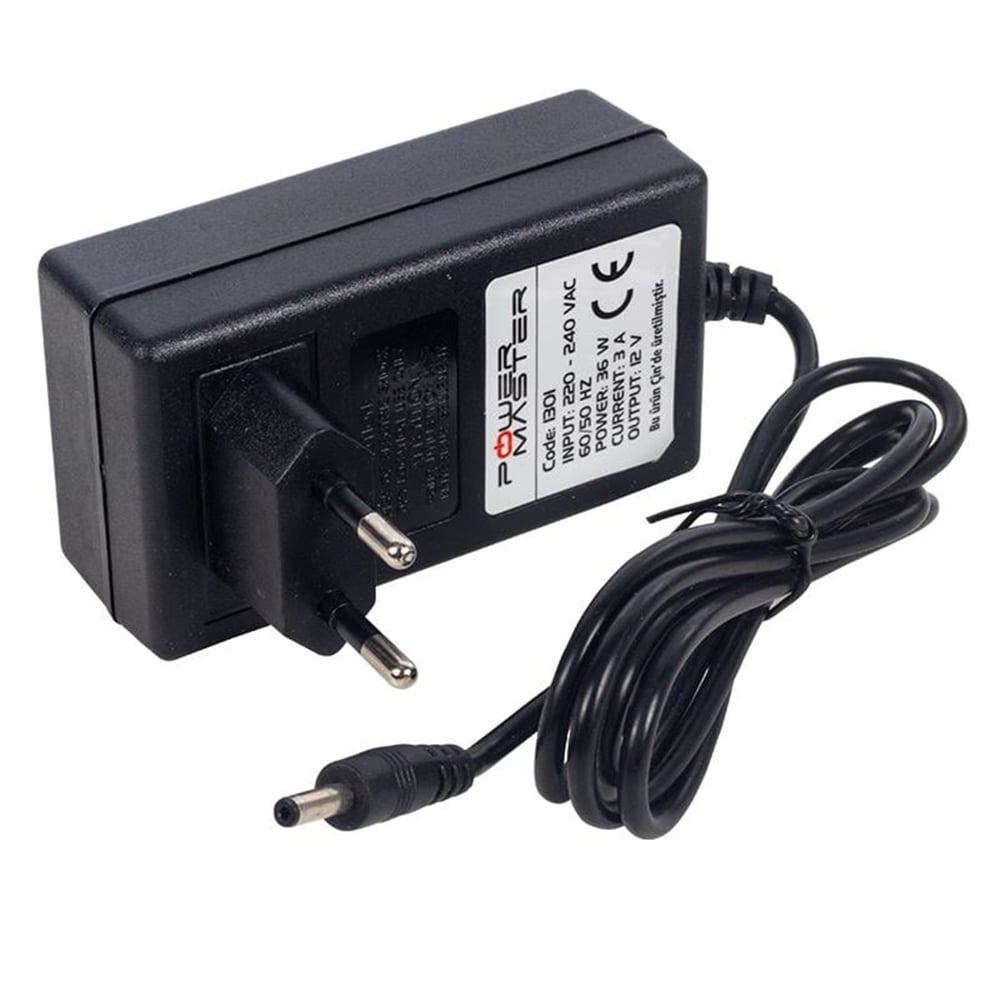 Powermaster Powermaster PM-1301 12 Volt - 3 Amper 3.5*1.35 Mm Uçlu Vera Yazar Kasa Pos Plastik Kasa Adaptör - Yazar Kasa - Pos Adaptörü