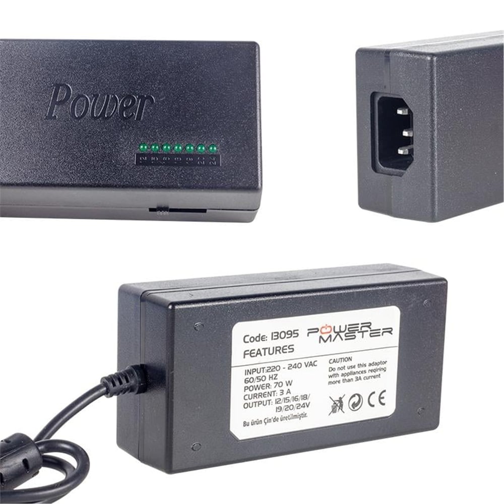 Powermaster Powermaster PM-13095 12 Volt - 24 Volt - 70 Watt 8 Uçlu Universal Notebook Adaptörü - Adaptörler