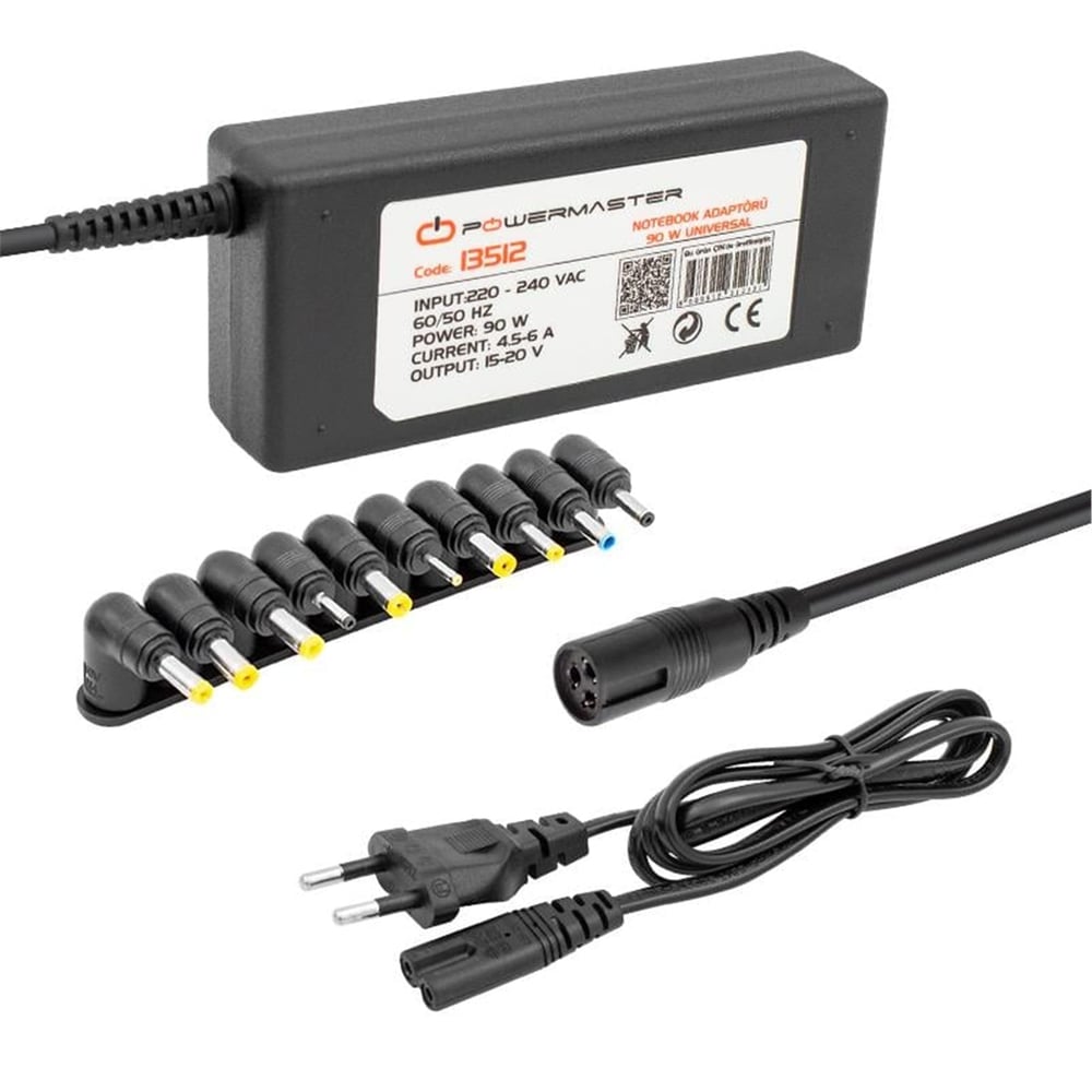 Powermaster Powermaster PM-13512 15 Volt - 20 Volt/4.5 Amper - 6 Amper Arası 90 Watt Çok Uçlu Universal Notebook Adaptörü - Laptop Adaptörleri