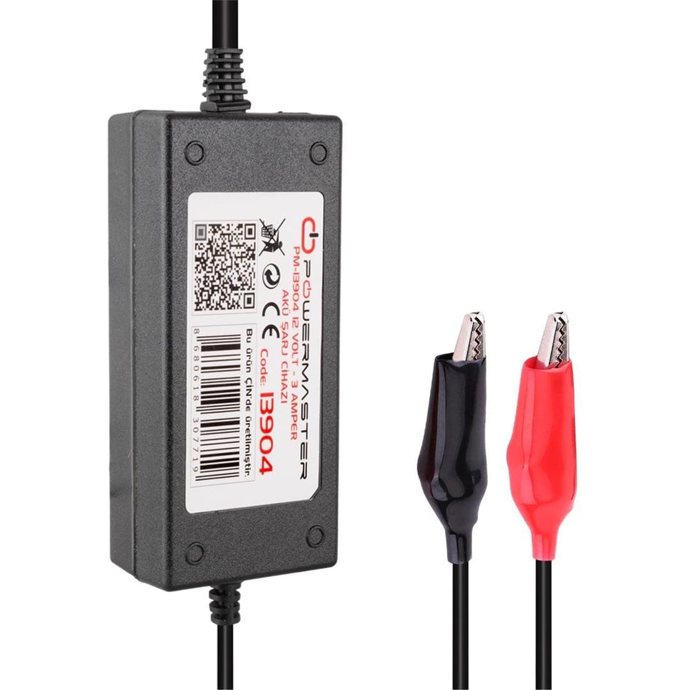 Powermaster Powermaster PM-13904 12 Volt - 3 Amper Krokodil Uçlu Akü Şarj Adaptörü - Akü Şarj Cihazları