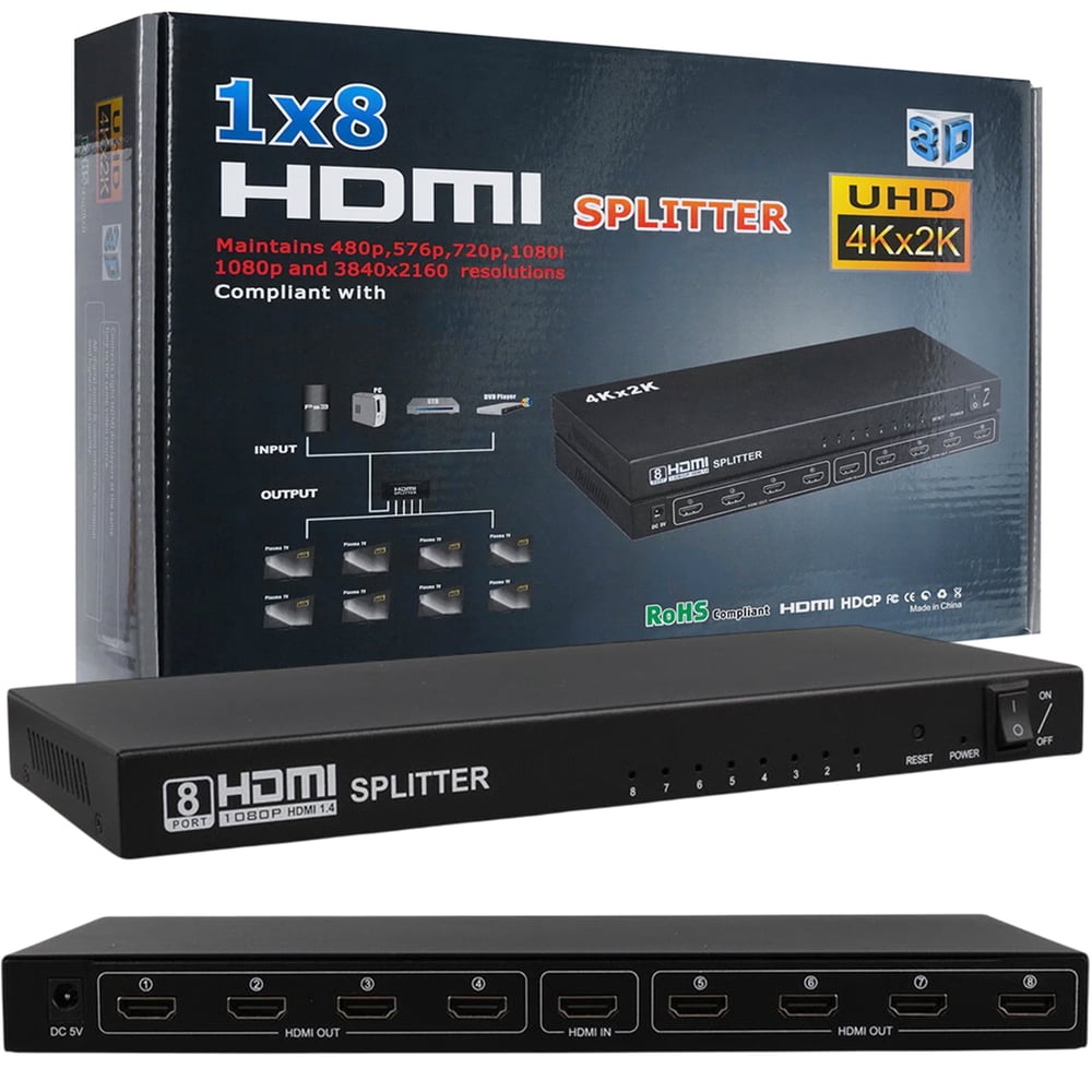 Reyonex Powermaster Pm-14218 1 Giriş 8 Çıkış Port Uhd 4Kx2K 1080P Fhd Hdmı Dağıtıcı Splitter (8Li Çoklayıcı) - Hdmi Dağıtıcılar