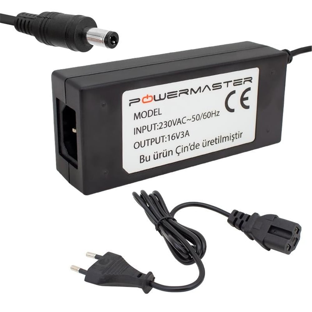 Powermaster Powermaster PM-14311 16 Volt - 3 Amper 5.5*2.5 Mm Uçlu Plastik Kasa Santral Adaptörü (Masaüstü) - Santral Adaptörü