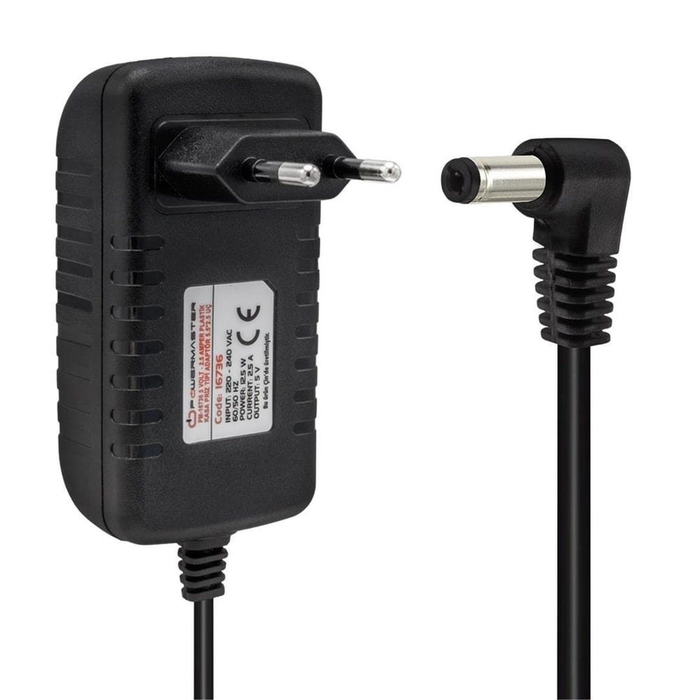 Powermaster Powermaster PM-16736 5 Volt - 2.5 Amper 5.5*2.5 Mm Uçlu Plastik Kasa Priz Tipi Adaptör - Adaptörler