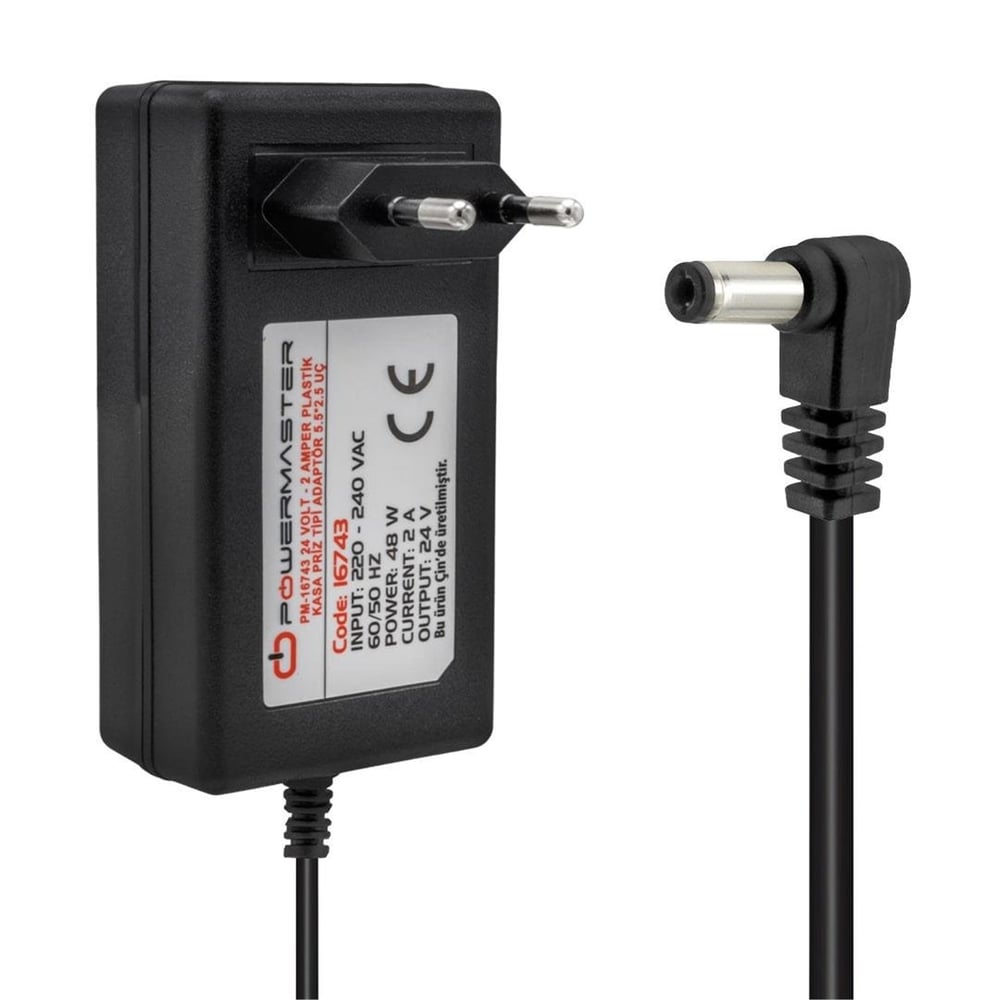 Powermaster Powermaster PM-16743 24 Volt - 2 Amper Plastik Kasa 5.5*2.5 Uç Priz Tip Adaptör - Adaptörler