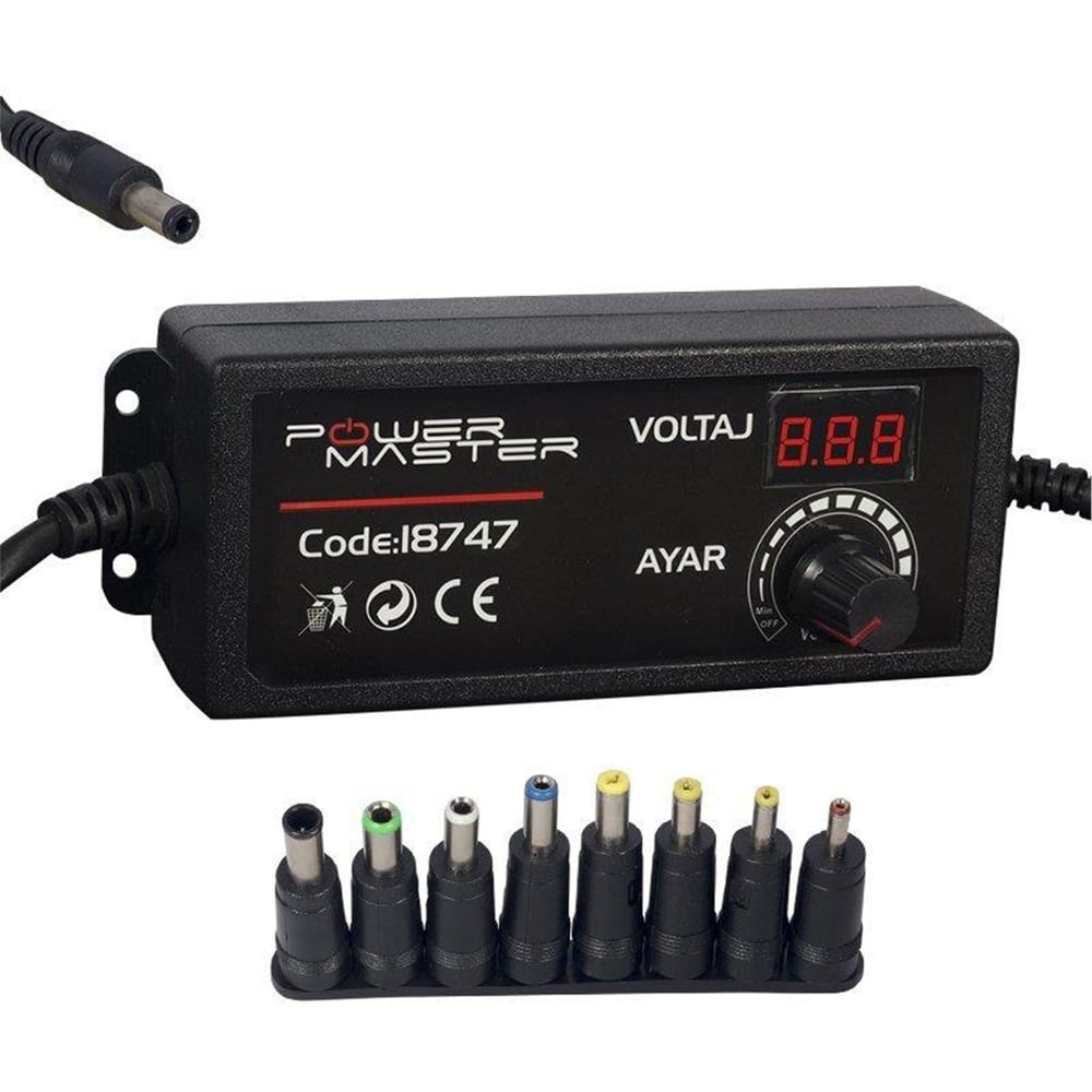 Powermaster Powermaster PM-18747 3 Volt - 24 Volt - 2 Amper Çok Uçlu Dijital Ekranlı Ayarlı Kademeli Adaptör - Adaptörler