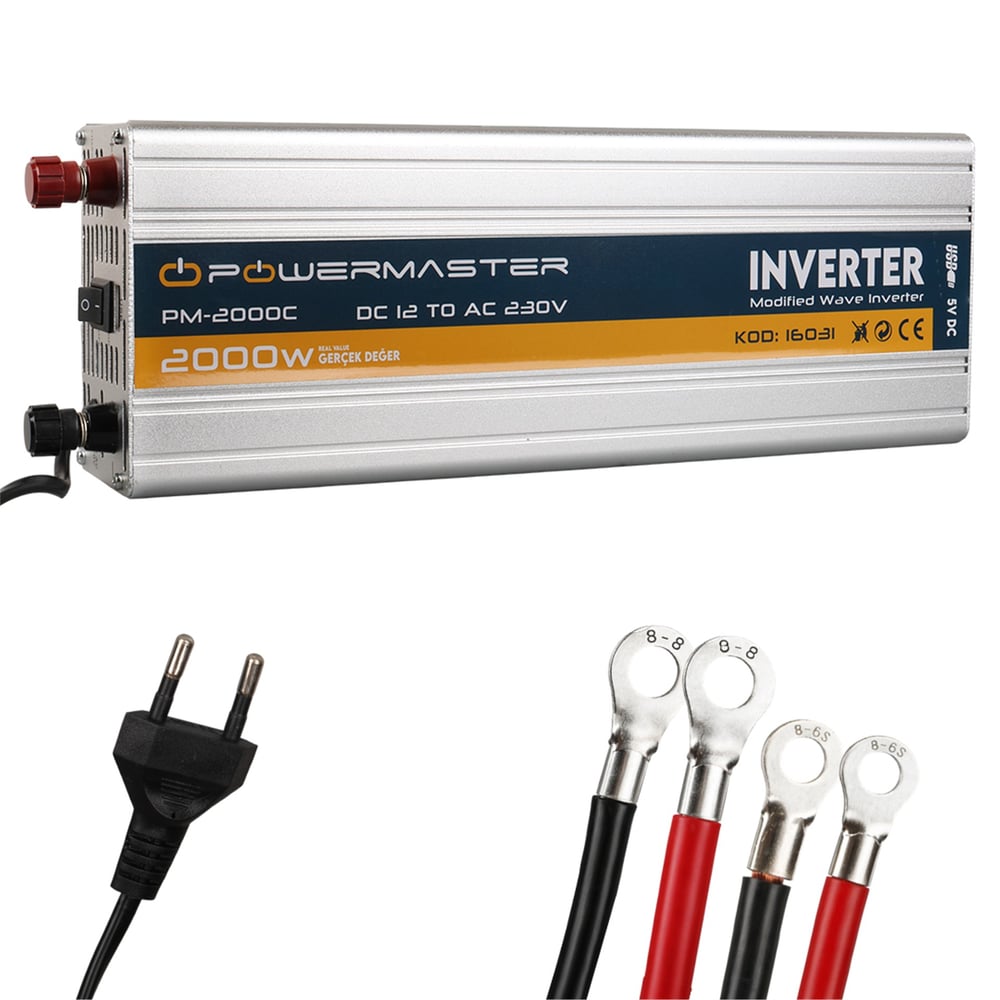 Powermaster Powermaster PM-2000C 12 Volt 2000 Watt Şarjlı UPS'li Inverter - Adaptörler