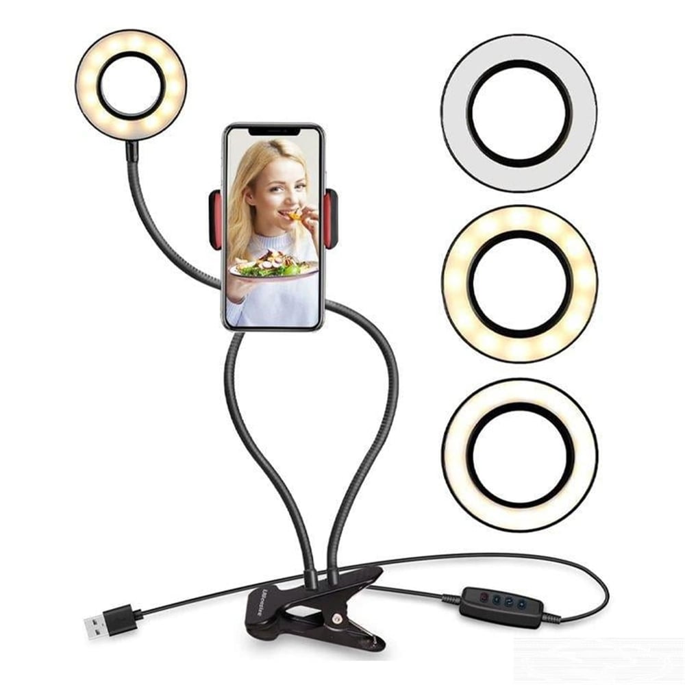 Powermaster Powermaster PM-2577 Masa Sabitlemeli 3000K-5000K-6500K Selfie Işıklı Telefon Tutacağı Akrobat 2in1 - Telefon Tutacakları