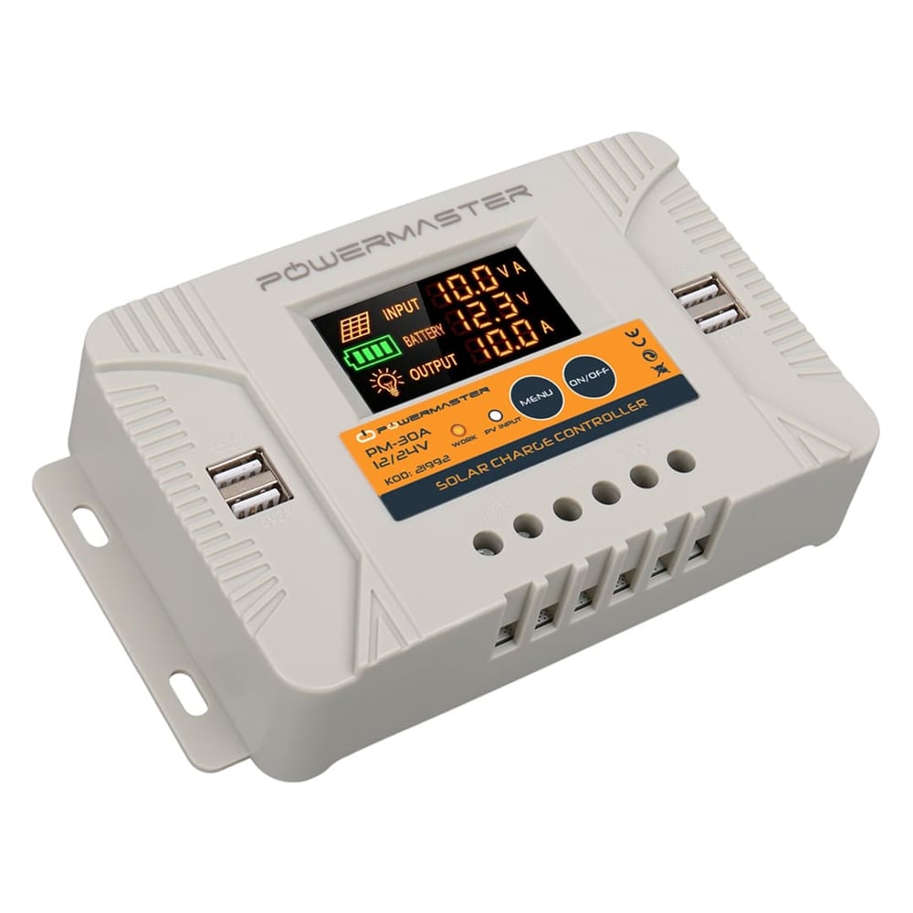 Powermaster Powermaster PM-30A 12V-24V 30 Amper 4 USB Çıkışlı Dijital Ekranlı Solar Şarj Regülatörü - Şarj Regülatörleri