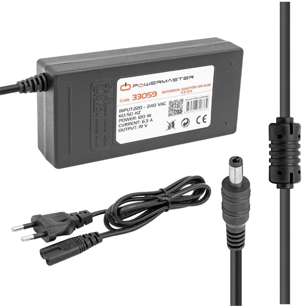 Powermaster Powermaster PM-33059 19 Volt - 6.3 Amper - 120 Watt 5.5*2.5 Mm Uçlu Adaptör (Toshiba Notebook) - Adaptörler