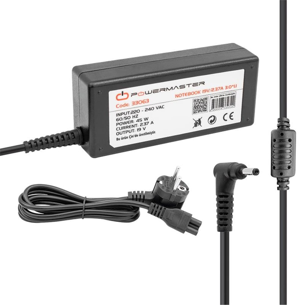 Powermaster Powermaster PM-33063 19 Volt - 2.37 Amper 3.0*1.1 Mm Uçlu Adaptör (Asus Notebook) - Adaptörler