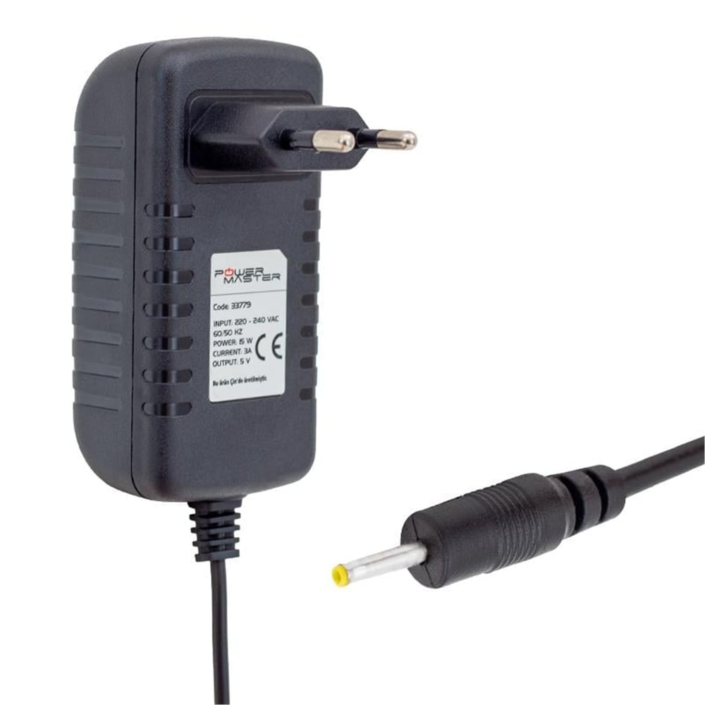 Powermaster Powermaster PM-33779 5 Volt - 3 Amper 2.5*0.7 Mm Uçlu Plastik Kasa Priz Tipi Adaptör - Tablet Pc Adaptörleri
