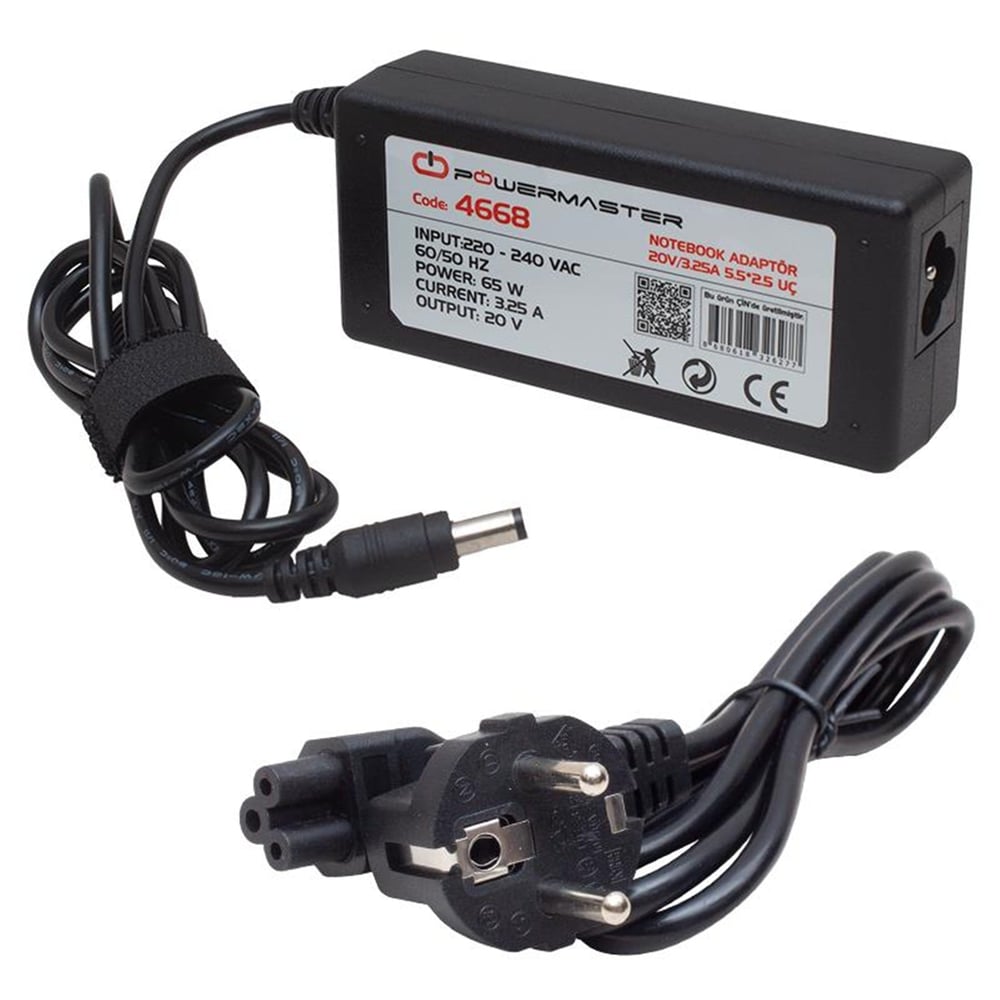 Powermaster Powermaster PM-4668 20 Volt - 3.25 Amper 5.5*2.5 Mm Uçlu Adaptör (Lenovo Ibm Notebook) - Adaptörler