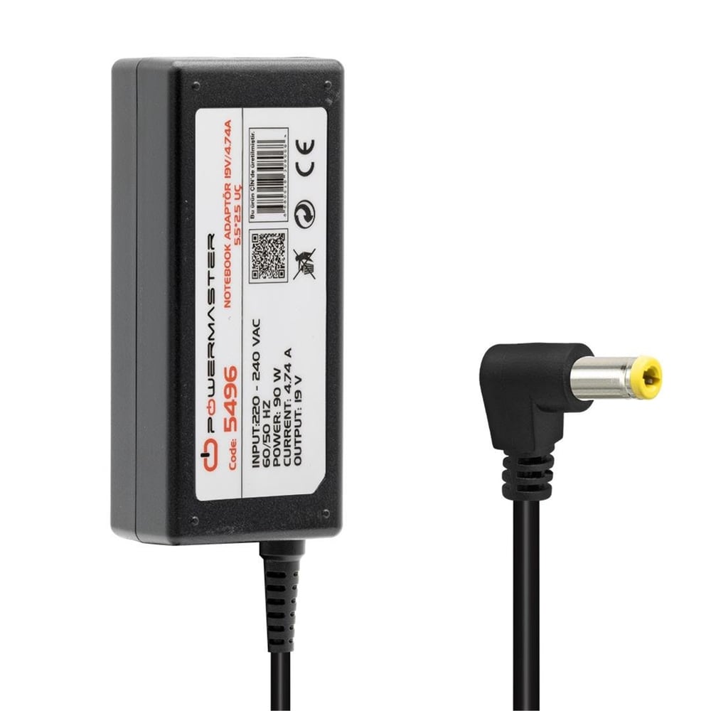 Powermaster Powermaster PM-5496 19 Volt - 4.74 Amper 5.5*2.5 Mm Uçlu Adaptör (Toshiba Notebook - Hp Notebook) - Laptop Adaptörleri