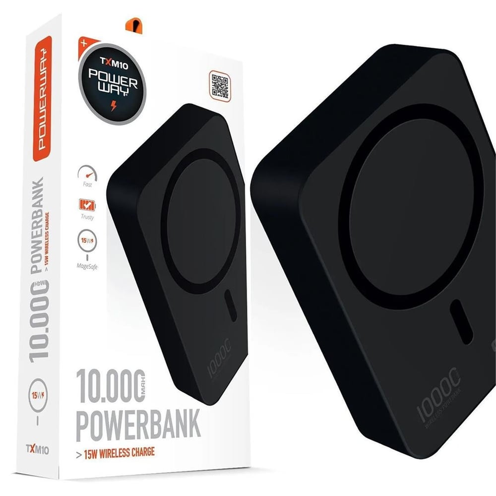 Mert-er Elektronik Powerway 10.000mAh PD15W Magsafe Kablosuz Wireless Taşınabilir Şarj Cihazı Siyah Powerbank TXM10 - Powerbank