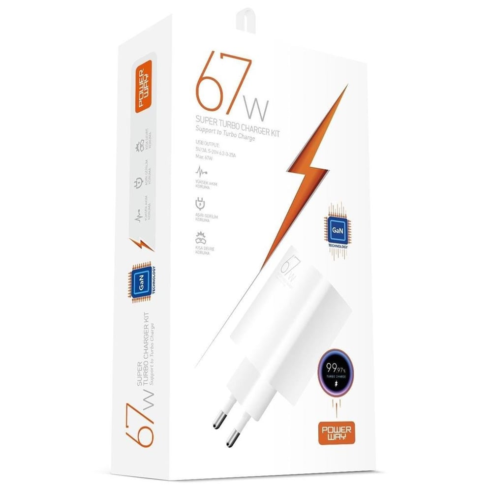 Powerway Powerway M67 Süper Turbo 67W USB-A Çıkışlı Hızlı Telefon Şarj Adaptörü (5-20V 3-25A) - Şarj Cihazları