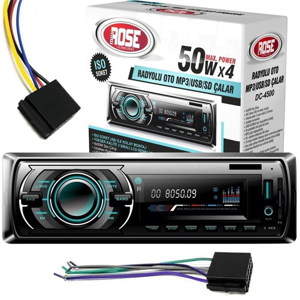 Rose Rose DC-4500BT USB-SD-FM-Aux-Bluetooth Mekaniksiz Oto Teyp - Oto Teyp