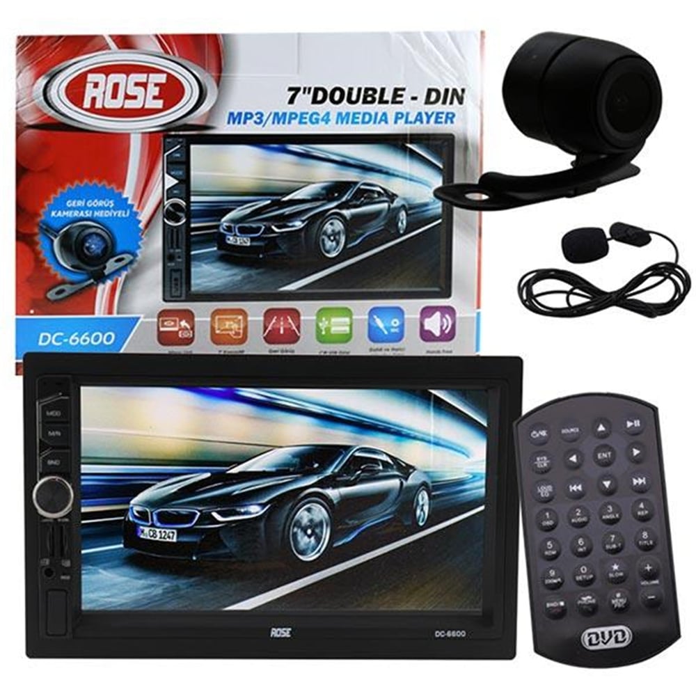 Rose Rose DC-6600 7'' Çift Usb Girişli BT Mekaniksiz Double Oto Teyp - Geri Görüş Kamera - Double Teyp