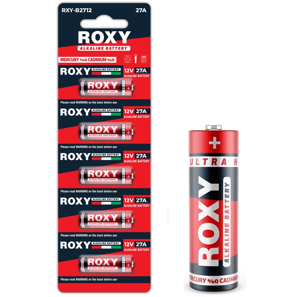 Roxy Roxy RXY-B2712 İnce 12 Volt Alkalin 27A Alarm Pil 5'Li Paket - Tek Kullanımlık Piller