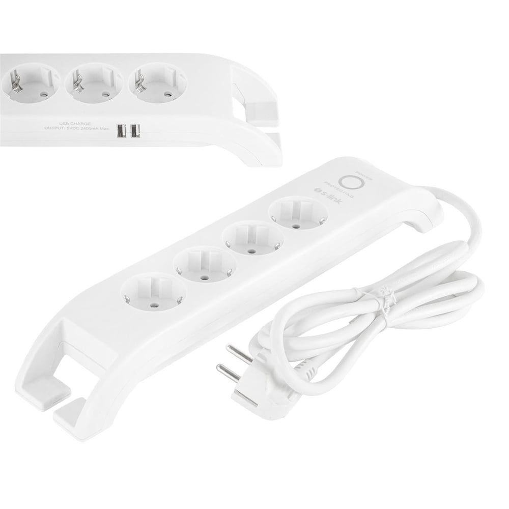 S-Link S-Link 2m 4'lü Akım Korumalı Beyaz Priz 2x USB 2.4a 900 Joule  SPG3041 - Akım Korumalı Prizler