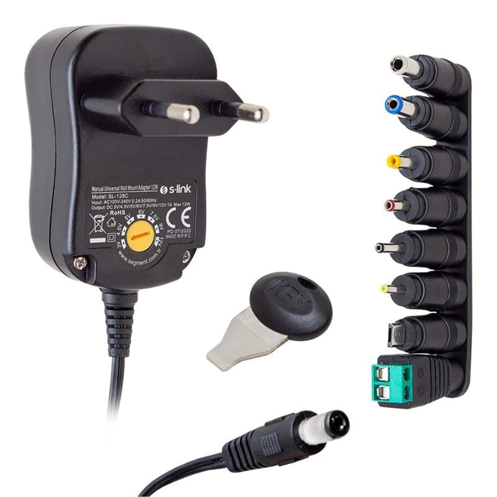 S-Link S-Link SL-128C 3 Volt - 12 Volt 8 Uçlu Switch Mode Plastik Kasa Adaptör - Adaptörler