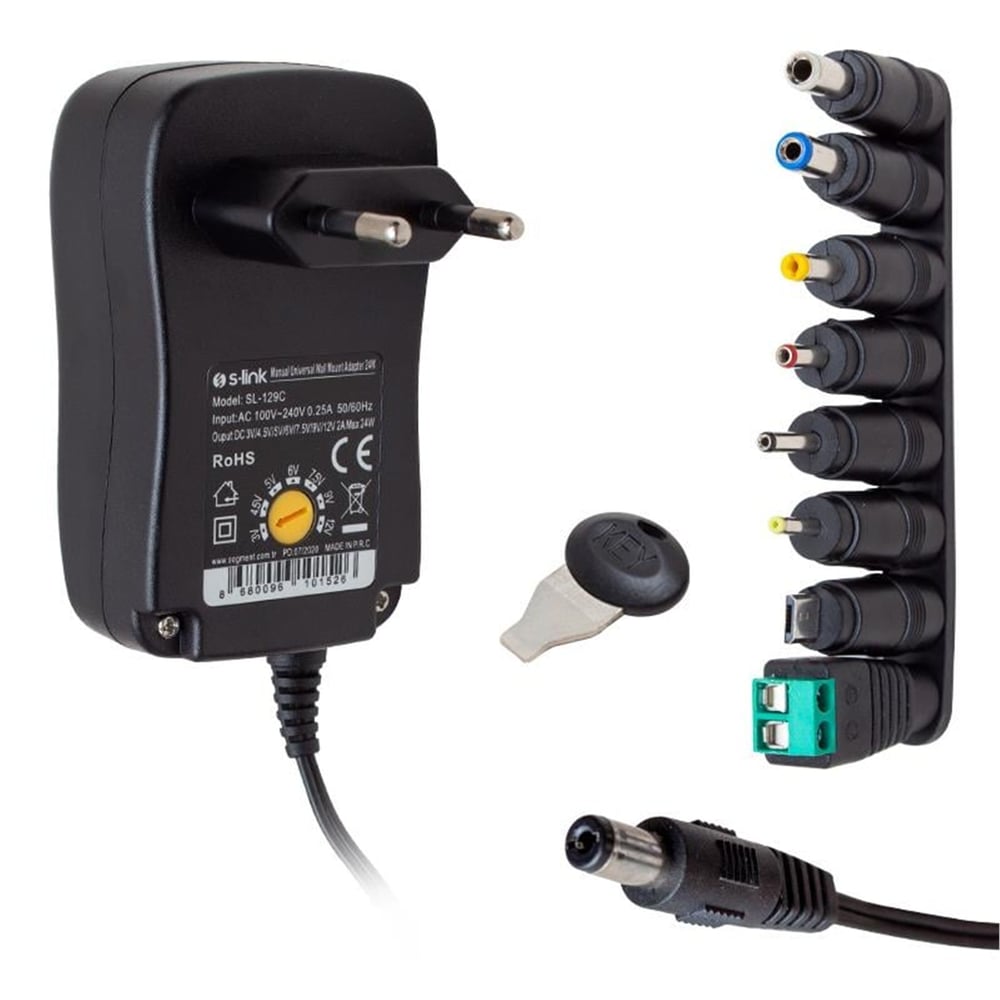 S-Link S-Link SL-129C 3 Volt - 12 Volt 8 Uçlu Switch Mode Plastik Kasa Adaptör - Adaptörler