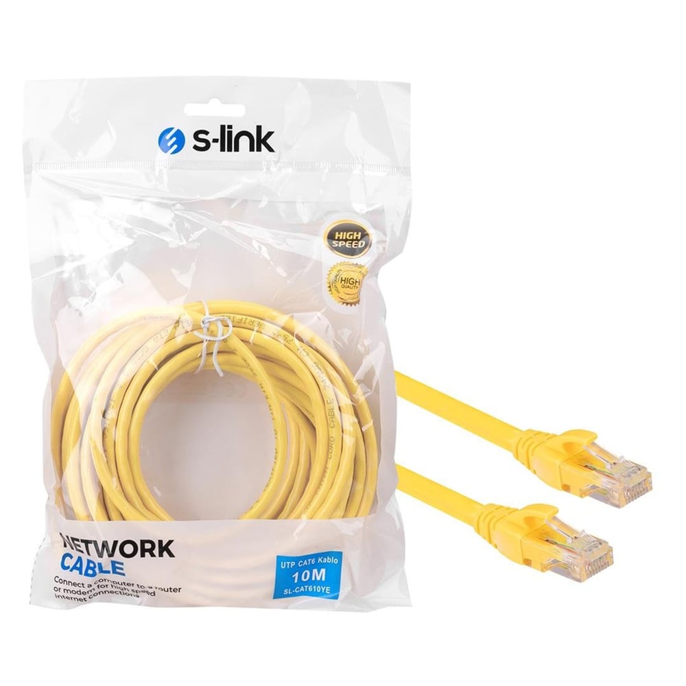Mert-er Elektronik S-Link SL-CAT610YE Cat6 10 Metre RJ45 Patch Network Ethernet İnternet Kablosu - Network Kabloları