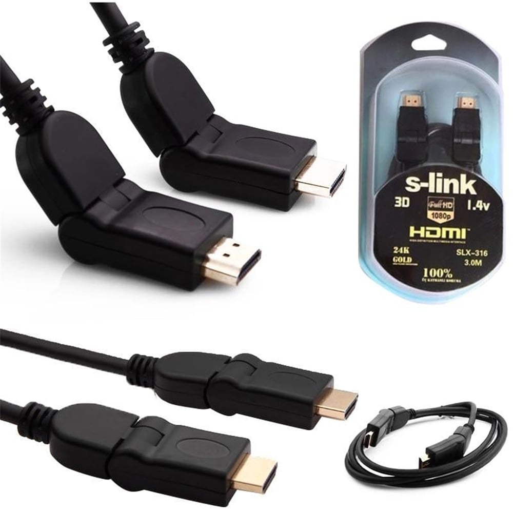 S-Link S-Lınk Slx-316 Hdmı 3 Metre Altın Uçlu 24K + L Kon. 1.4 Ver.3D  Oynar Başlı Kablo - HDMI Kablo