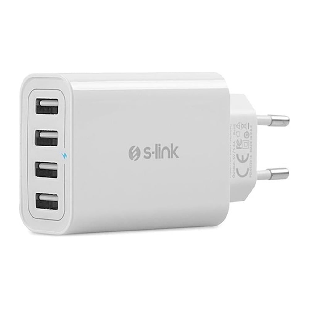 S-Link S-Lınk Swapp SW-C8 Beyaz 5V - 5.6A  4*Usb Smart Port 2.4A Ev Şarj Adaptör - Şarj Cihazları