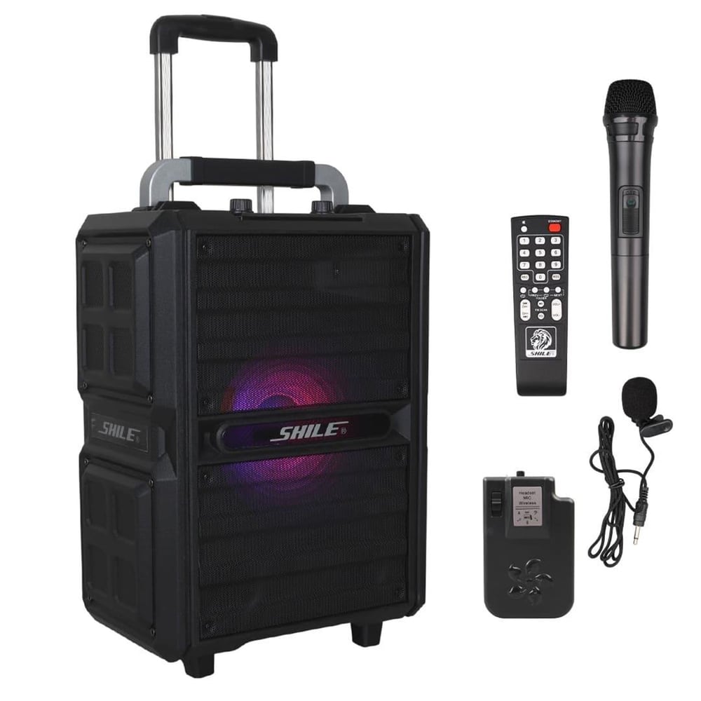 Shile Shile SL-2017 50 Watt Taşınabilir Seyyar Aktif Amfi Hoparlör Kablosuz EL + Yaka Mikrofonlu USB+SD+BT Kumandalı - Taşınabilir Amfi