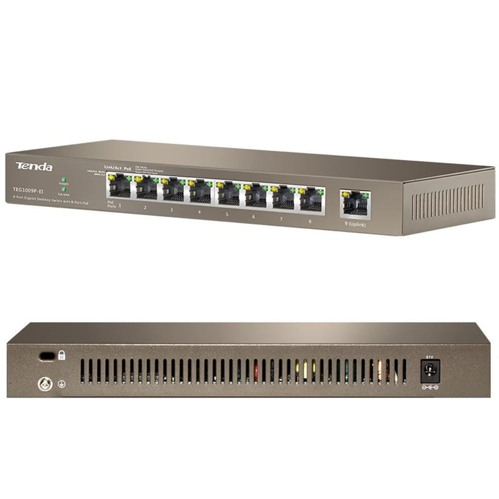 Tenda Tenda TEG1009P-EI 9Port 10/100/1000 8 Port PoE Gigabit Switch - Ethernet Switch