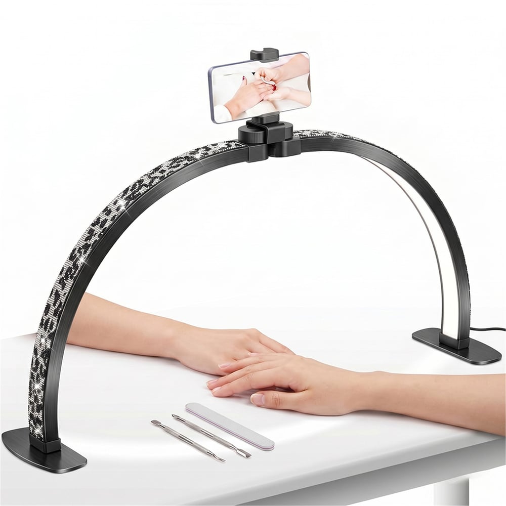 trled TrLed F-550A Zebra Elmas Desenli 55cm Katlanabilir Yarım Ay Protez Tırnak ve Güzellik Uzmanı Masa Lambası - Led Projektör