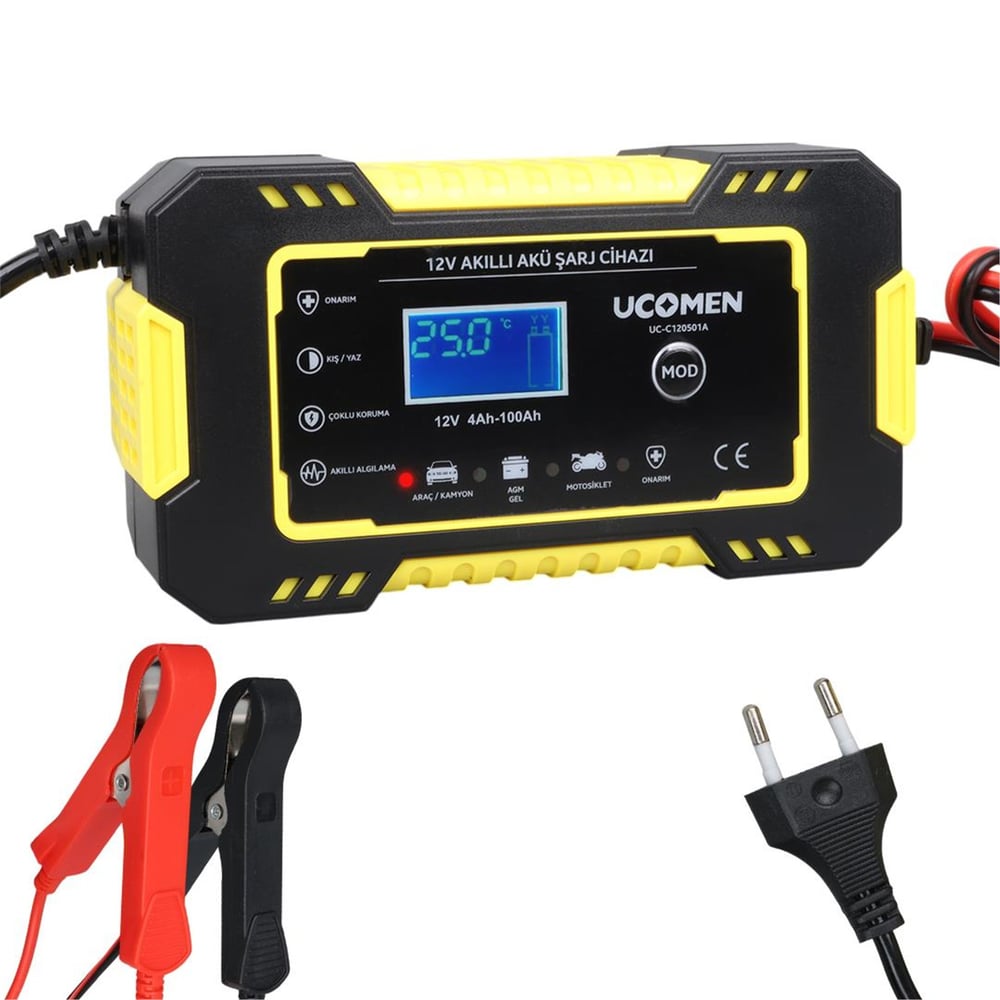 Ucomen Ucomen UC-C120501A Sarı 12 Volt 6 Amper Led Göstergeli Akü Şarj Cihazı - Akü Şarj Cihazları