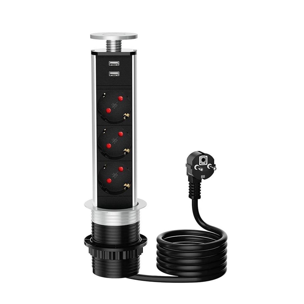 Vea Vea VE-24063 Üçlü 1.5 Metre Kablolu İki USB’li 80mm Masaüstü Priz - Grup Prizler
