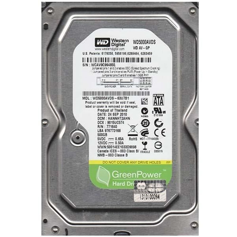 Western Digital Wd Wd5000Avds 500 Gb 7200 Rpm Sata3 Green Harddisk Rfb - SSD Harddisk