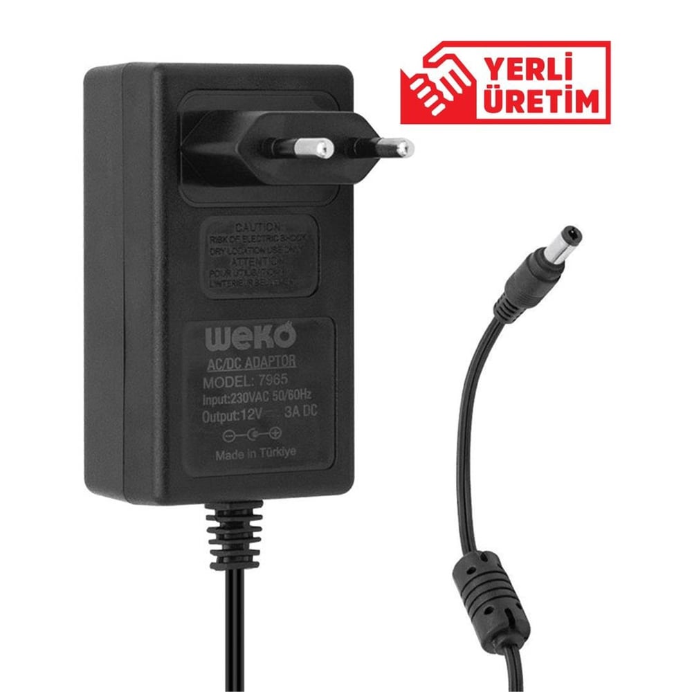 Weko Weko 12 Volt - 3 Amper - 36 Watt 5.5*2.5 Uçlu Plastik Kasa Priz Tip Adaptör - Adaptörler