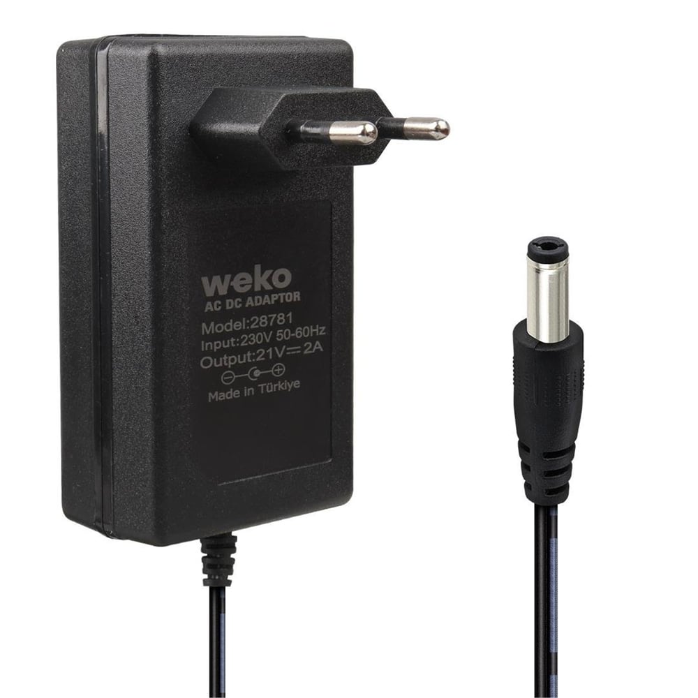 Weko Weko 21 Volt - 2 Amper 5.5*2.5 Mm Uçlu Kırmızı Yeşil Ledli Priz Tipi Şarjlı Matkap Adaptörü - Matkap Adaptörü