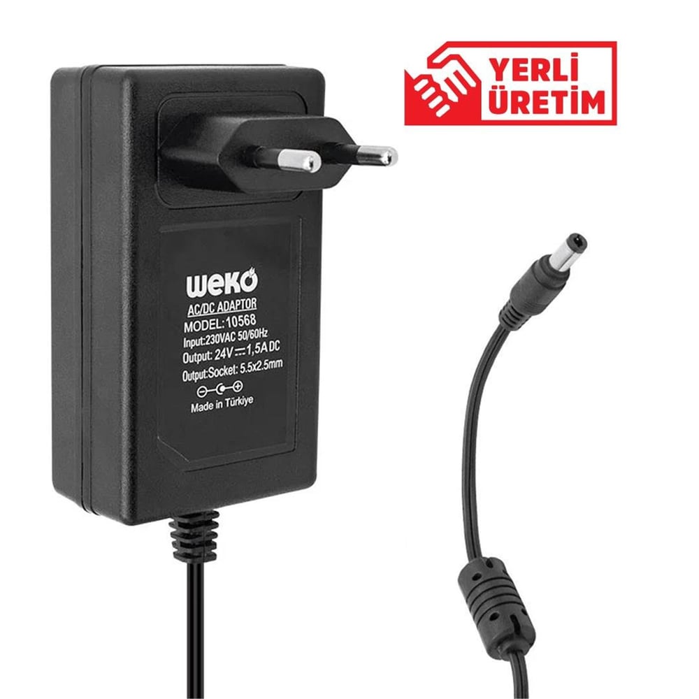 Weko Weko 24 Volt 1.5 Amper 36 Watt Plastik Kasa Priz Tipi Adaptör (5.5x2.5 Uçlu) - Adaptörler