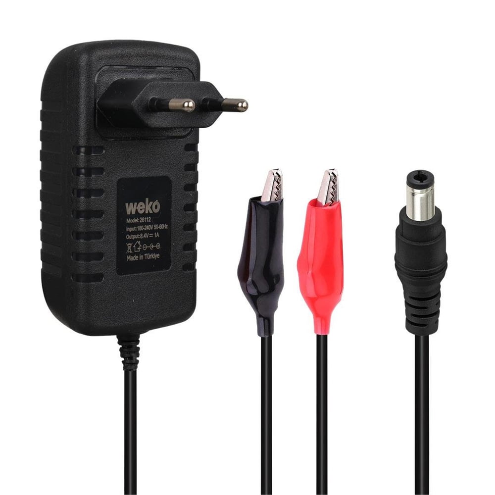 Weko Weko 8.4 Volt - 1 Amper 5.5x2.5 Uçlu + Krokodil Aparatlı Yerli Üretim Akü Şarj Cihazı - Akü Şarj Cihazları