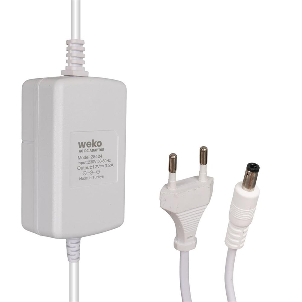 Weko Weko Tottolet 1200 12 Volt - 3.2 Amper 5.5 2.5 Uçlu Yerli Üretim Plastik Kasa Beyaz Masaüstü Adaptör - Yazar Kasa - Pos Adaptörü